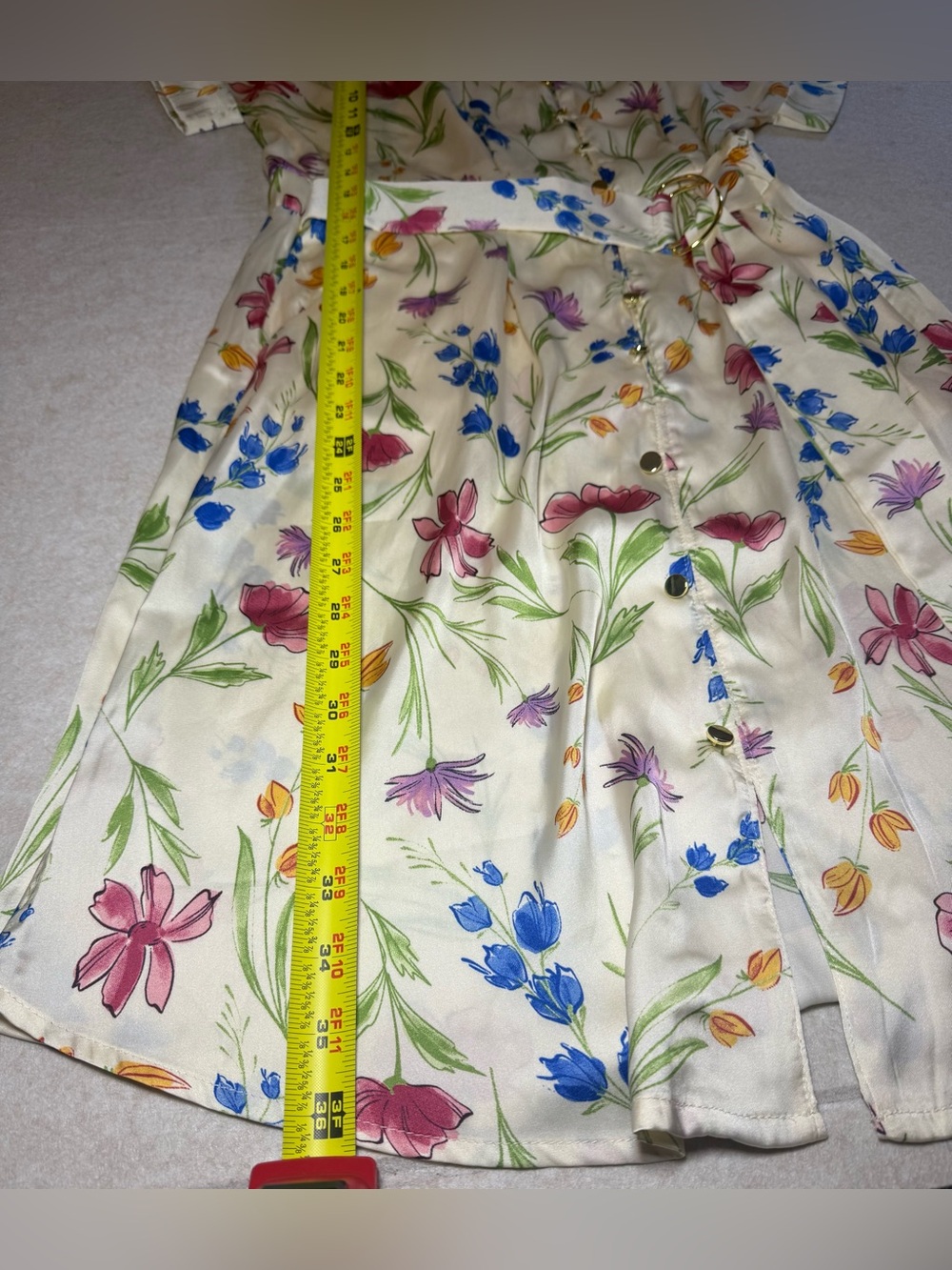 French Connection Women's Short Shirt Cream Floral Buckle Belt Dress Size M NWT - Picture 4 of 11